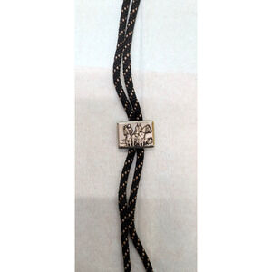 Western Themed Black Gold Braided Silver Horse 15" Bolo Tie Unbranded